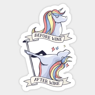 Before and after Wine unicorn Design Sticker